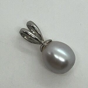 Vtg 925 Sterling Silver Grey Freshwater Pearl Pendant Classic Minimalist Pearl